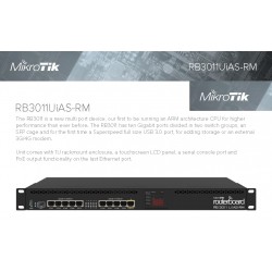 Router Board Mikrotik, Rack 1U, 1Poe/Spf Lcd tactil, Usb 3.0 3g/4g, 10 x1000Mbps