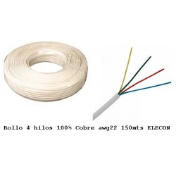 Cable 4 hilos 100% Cob awg22 P/mts Eleco Amarillo, Rojo, Negro, Verde