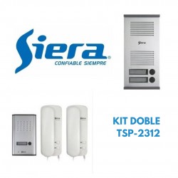 Portero Telefonico Kit Doble p/2 Extensiones, SIERA. Panel Exterior Metal +2 Citofonos Independiente