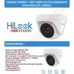 Camara DOMO 720Mpx 2.8mm HiLook 4en1, 1/3" 20mts, Ang 76.88°g, leds Exir 2.0, IP66
