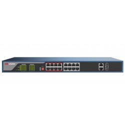 Switch Hikvision 16 Pts 10/100Mb PoE 230w IEEE 802.3af, 30w por Puerto, 2 Pts Gb UP-Link, 2 Pts SFP Gb, Rack. Gtia: 30 D