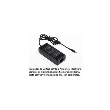 Regulador DC  12 V, 5 Amp, Interno +Cable AC