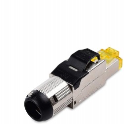 Conector Rj45 Blindado Cat 6A 10Gb Amarillo, Tooolfree, Armable, awg 22. Shielded. Ideal Exteriores, Antenas, AP.