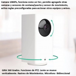 Camara WiFi PTZ  2Mpx 2.8mm, Wyze Cam MicBid 2.4Ghz, Sd32Gb, 1080px, 360gdos Microf, IR10m, Cable, Gtia: 30 Dias