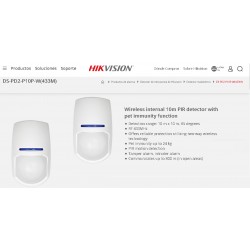 Detector PIR RF Anti Mascota  Hikvision Pir Mwave, 24k, 85g, Tamper, 433Mhz 800m 10x10m2 Indoor, 2×CR123A, 3.0v. Gtia:90d