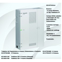 Central Telefonica 4L 8Ext Panasonic 12Sip, Expand a 6L, 24Ext. Router Integ DISA, Buzon de Voz Indiv. Gtia:30dias