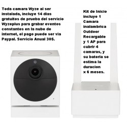 Camara Wifi Exterior Inalamb Kit AP Wyze IR7m, 2.4Ghz, _Sd32Gb, 1080px, p 4cam Mic, 110g, IP65, 2Bat Rec 2.6k. Gtia 30d