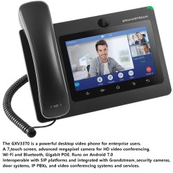 Teléfono Video IP 7" TouchSc Grandstream BT, USB, WiFi DualBand, Gigabit, PoE Android 7, Rj9, EHS Plantronic. Gtia: 90d