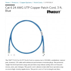 Patch Cord CAT 6, 1mt 3Ft  Panduit Azul