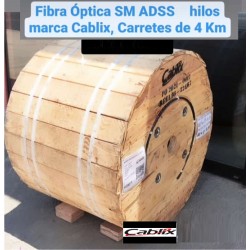Fibra Optica SM ADSS, 12 hilos, 4Km Auto Soportada, Spam 100m, G652 9/125, Chaqueta single, monomodo, 300Kg