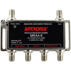 Amplificador CATV 4 canales, 8dbi, metal 5-1002Mhz, Transf 12Vdc. Gtia: 30dias 6 kV protec, PTC Short-Circuit. Antronix
