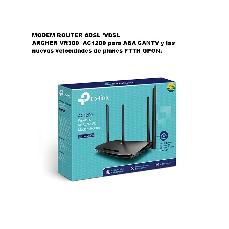 Modem Router Vdsl Adsl Dual band, TpLink 1Lan 3wan, 2.4Ghz_300  5Ghz_867Mbps Vpn, Adsl2 Rj11. Grtia:90d