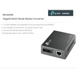 Convertidor de Media Multimodo SC TP-Link, 1000Mbps, 500Mts con Fibra 50/125um, 220Mts con Fibra 62.5/125um, 850nm