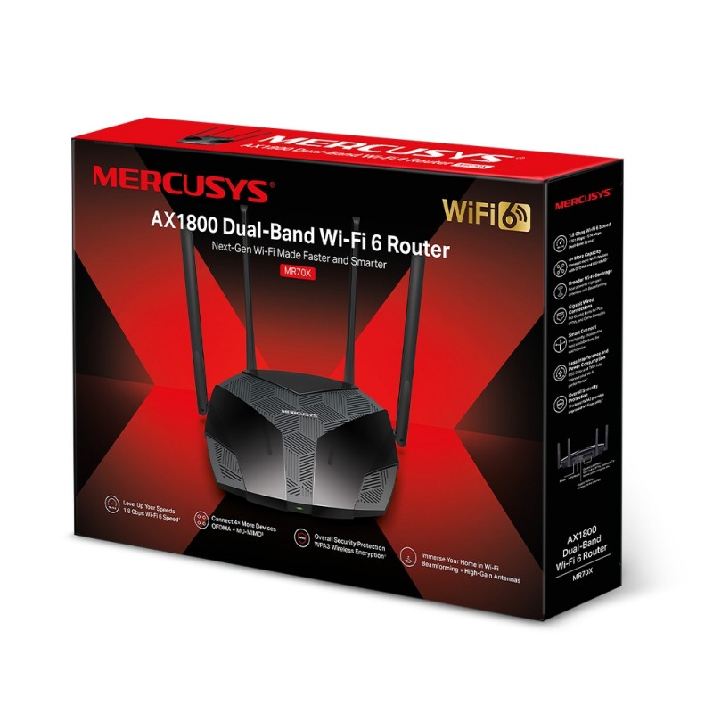 Router Dual Band 1800Mbp, WiFi 6 Mercusy 4Ant, 2.4Ghz/574Mbp, 5Ghz/1200bps, 802.11ac, 3Lan 1wan Gigabit. Grtia: 90d Router Dual Band 1800Mbp, WiFi 6 Mercusy 4Ant, 2.4Ghz/574Mbp, 5Ghz/1200bps, 802.11ac, 3Lan 1wan Gigabit. Grtia: 90d