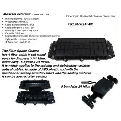 Caja Manga Empalme FO 120 hilos Horizont5 Splice 24 hilos, 4 In/Out Entrad SalidNegro, Vacia, Atornillada, Silicon, IP65