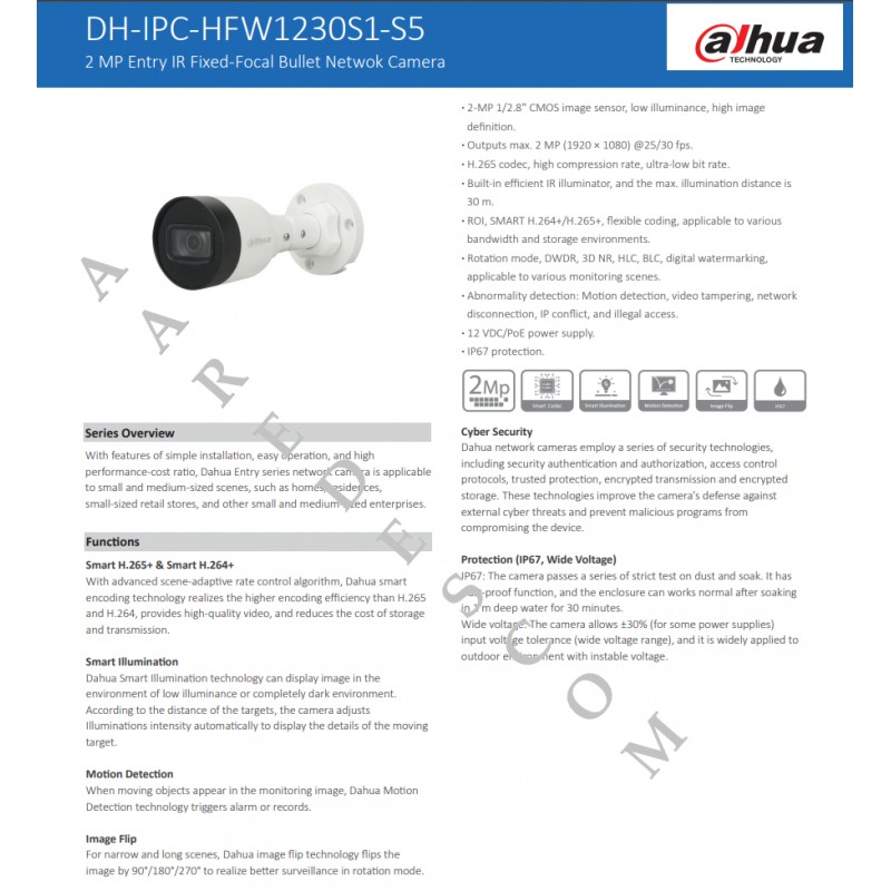Camara IP Domo 2 Mpx 2.8mm Poe Dahua blanco, IR 30m, 1/4", Rj45, Onvif ...