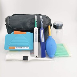 Kit de Limpieza de fibra optica 8 piezas bag, 2x Pen 1.25-2.5mm-800, FC SC ST LC 100 Isop, Caset-550, 1Brocha, 1Soplador,