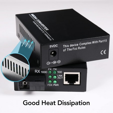 Transceiver Ext FO a Rj45, SM Bidir Kit2 Converter Media. 0.5 Km - 20Km, 2 unds UPC port. SM es Monomodo. Gtia: 30d