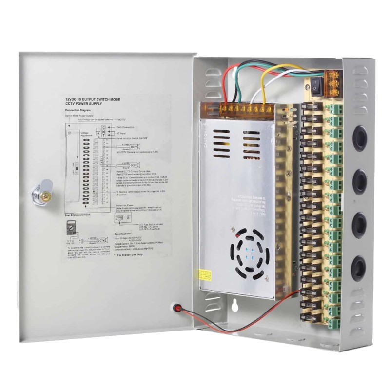 Fuente de Poder 18 cam 12v, 30 Amp Caja Fusible Stand, LLave, Led. Gtia: 30 Dias Fuente de Poder 18 cam 12v, 30 Amp Caja Fusible Stand, LLave, Led. Gtia: 30 Dias
