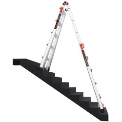 Escalera Profesional Multip, 7.8m, 150Kg 26ft_300Lbs, Aluminio 1A, Escalon ancho, Pesa 26k, 12 tramos, patas nivel, ruedas