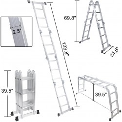 Escalera 12 tramos, 7.6mt, 150Kg 25ft 3x Multiposicion, 300Lbs, Aluminio.