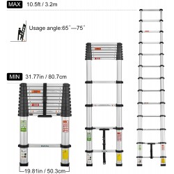 Escalera Plegable 3.2mt, 10 tramos 150k/300Lb, Aluminio, Telescopic, 10.5ft