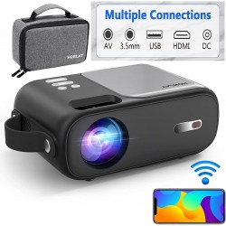 Proyector Mini WiFi, 6000 lumen, hdmi, 480Mp, case, cables AV-Rca, uSD, Audio Contr Rem, Iphone, Android. Gtia:10d
