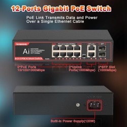 Switch 8 ptos POE 2 Gb + 2SFP, Desktop 100/1000Mbps, Ext 250Mt Max 120w, IEEE802.3af/at, Gtia:10d