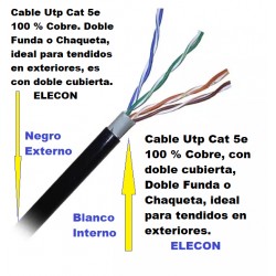 Bobina Cat 5e Elecon Negro Doble Forro awg24, para Exteriores, Cobre, 305mt