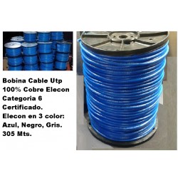 Bobina CAT6 UTP 100%COBRE 305Mts Elecon Azul, Fabricación Nacional, Awg23.