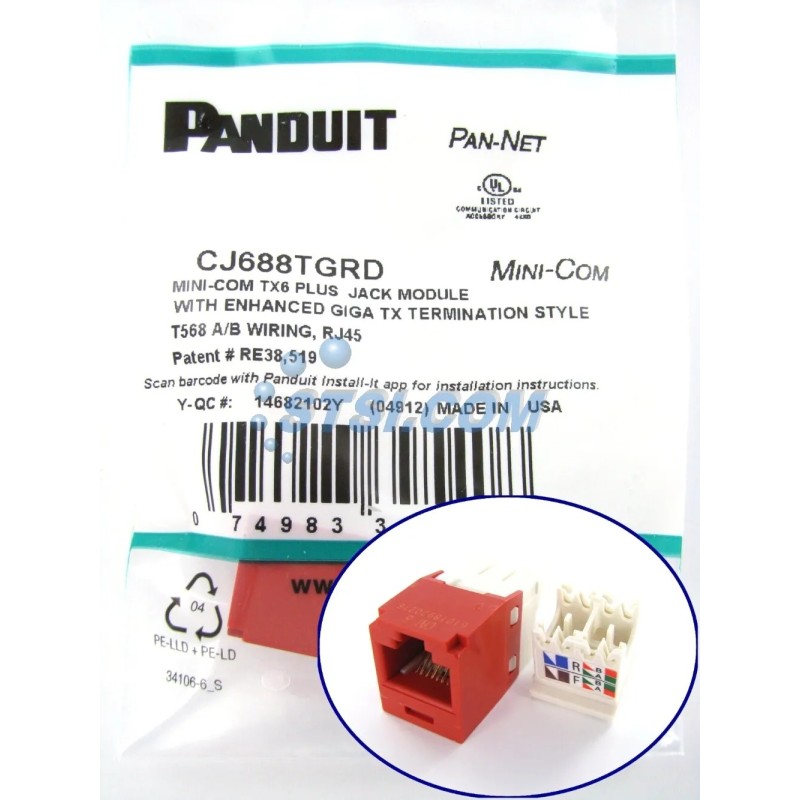 Jack Panduit CAT 6A, Mini-Com® TX6™ Rojo
