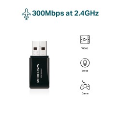 Mini Adaptador USB Tipo A Inalámbrico, Wi-Fi 2.4GHz 300Mbps Mercusys. Gtia: 30D.