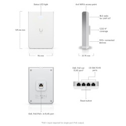 AP U6 Ubiquiti de Pared, Wi-Fi 6 802.11a/b/g/n/ac/ax, Dual Band, 48v PoE+ In, 3 Puertos Rj45 Gb, 1 PoE Out 802.3af/at. Gtia:10d