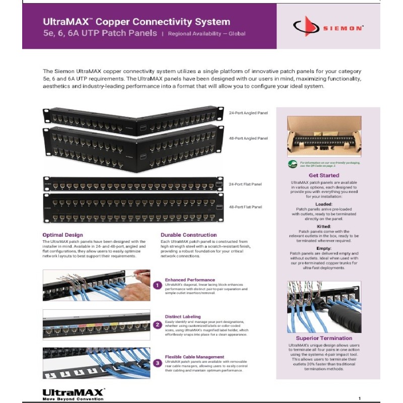 Patchpanel 24p CAT 6A, 1rmu, Siemon