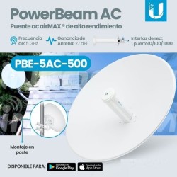 PowerBeam 27 dBi CPE Bridge, Ubiquiti Airmax, 450 Mbps, 802.11a/b/g/n, 5Ghz Gigabit, 24Vdc, 6W, Garantia: 30 dias