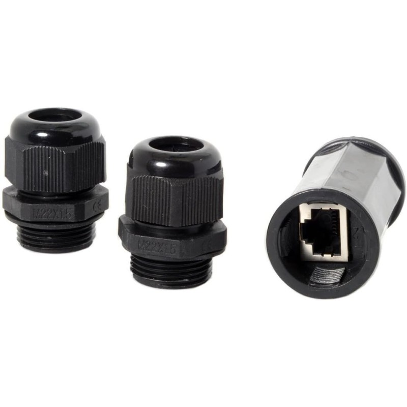 Union Rj 45 Union Rj45 Anti Agua, Exterior CAT 6 Hembra Hembra, Negro, Waterproof