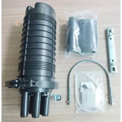 Domo Manga Empalme FO 96 hilos, Vertical, 8 Splice 12 hilos, 1In_4Out Entrad Salid, Negro, Vacia, Atornillada, Silicon, IP65