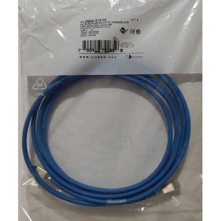 Patch Cord Siemon CAT 6A 10G 10ft  Azul, Shielded Blind, clear boot, T568A/B, CMG.