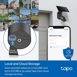 Camara WiFi 2Mpx Panel Solar Tapo TpLink, 1080px, MIC bidi, Sd512Gb, Bat Recargabl, IP65, 2.4Ghz, Cloud, Cable, Gtia:10d