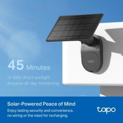 Camara WiFi 2Mpx Panel Solar Tapo TpLink, 1080px, MIC bidi, Sd512Gb, Bat Recargabl, IP65, 2.4Ghz, Cloud, Cable, Gtia:10d