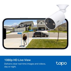 Camara WiFi 2Mpx, Wire-Free Tapo TP-Link, 1080px, MIC bidi, Sd512Gb, Bat Recargabl, IP65, 2.4Ghz, Cloud, Cable, Gtia:10d