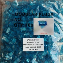 Conector RJ45 PT Passthrough Azul 100u Cat 6 -6A 24awg, Cat 6 23awg 1.1mm DR Doble Fila pines ZigZag ArribAbajo