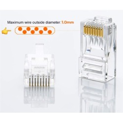 Conector RJ45 PT Passthrough Azul 100u Cat 6 -6A 24awg, Cat 6 23awg 1.1mm DR Doble Fila pines ZigZag ArribAbajo
