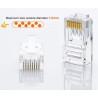 Conector RJ45 PT Passthrough Azul 100u Cat 6 -6A 24awg, Cat 6 23awg 1.1mm DR Doble Fila pines ZigZag ArribAbajo