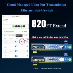 Switch 6 ptos: 4x POE, +1 Gb UpLk 1x SFP Total: 5 Gb, POE Iee802.3af/at, Gtia:10d