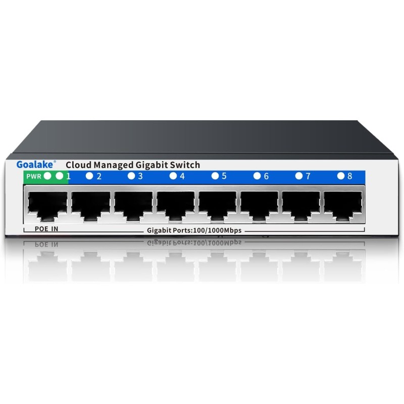 Switch 8p Gigabit, Smart Vlan, 1x POE IN metal, Vdc 802.3af, QoS App, G:30d