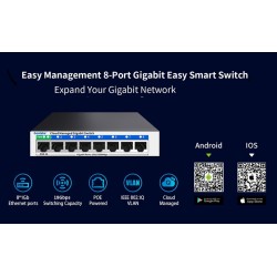 Switch 8p Gigabit, Smart Vlan, 1x POE IN metal, Vdc 802.3af, QoS App, G:30d