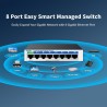 Switch 8p Gigabit, Smart Vlan, 1x POE IN metal, Vdc 802.3af, QoS App, G:30d